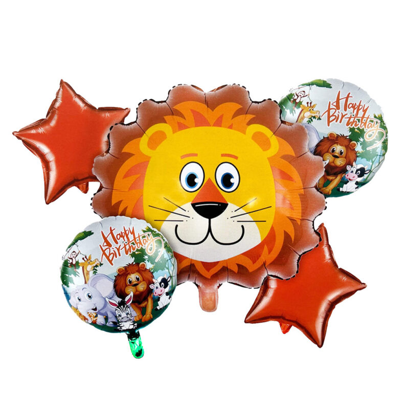 Jungle Animals 5 in 1 Foil Balloons Bouquet Set