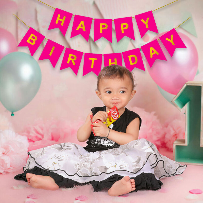 Dark Pink Happy Birthday V cut Banner B