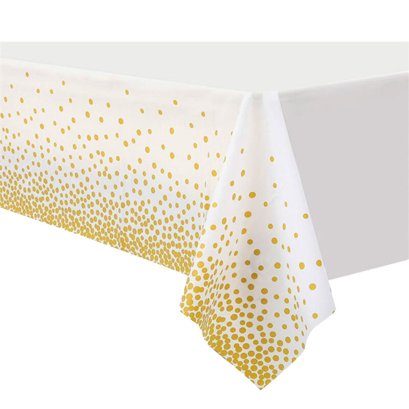 White Gold Polka Dot Plastic Table Cover